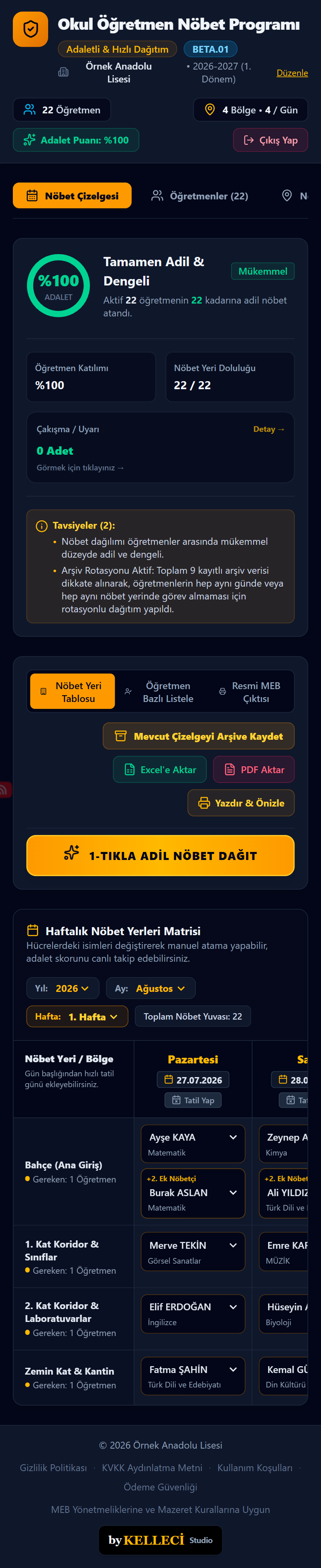 Öğretmen Nöbet Programı ekran görüntüsü